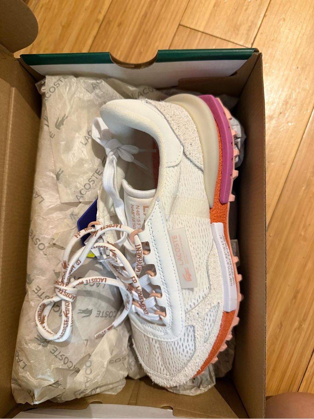 Lacoste White Sneakers with Pink & Orange Accents